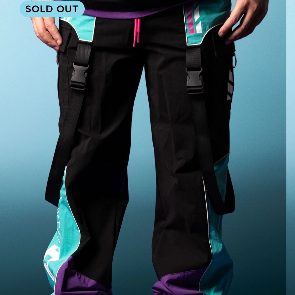NEW Ari-Gatou Techwear Jaiden Animations Mens Cargo Joggers Black Teal Purple XS